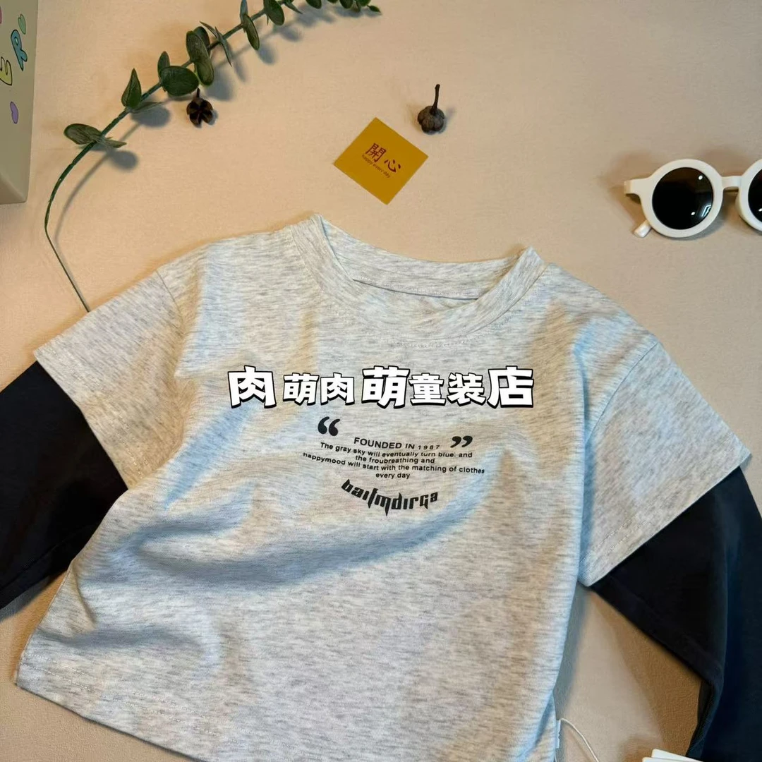 2025新款小童假两件打底衫
