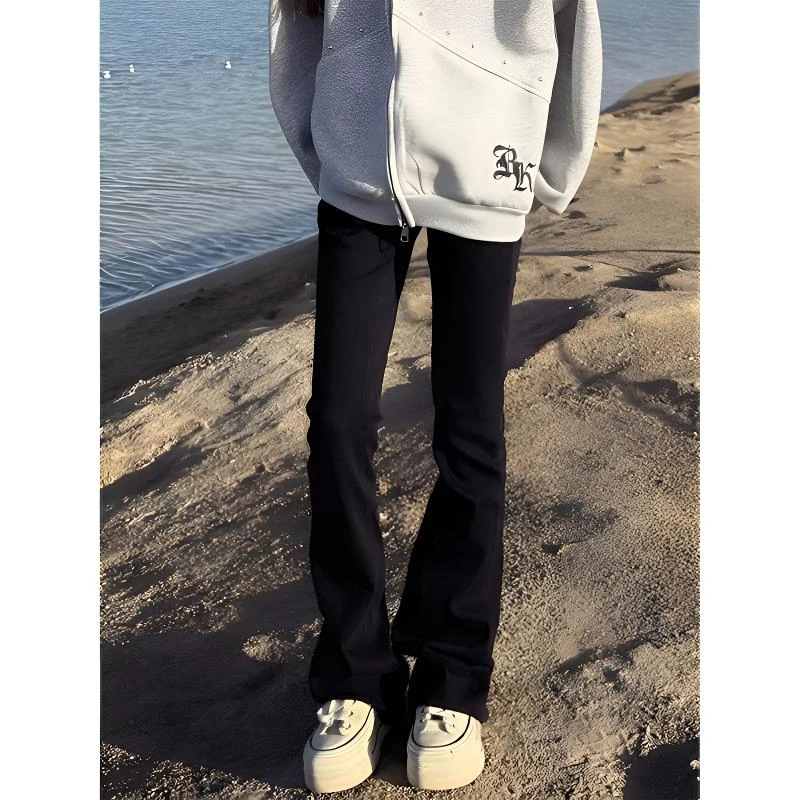 黑色cleanfit牛仔裤男款修身显腿长美式vibe裤子微喇窄版直筒裤