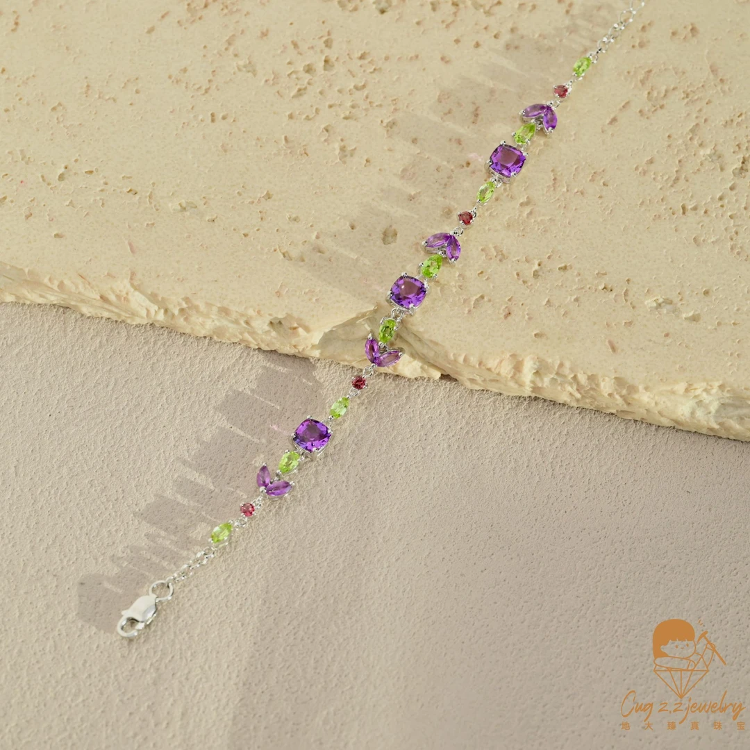 天然水晶彩色晶石多宝手链春夏温柔手链925银