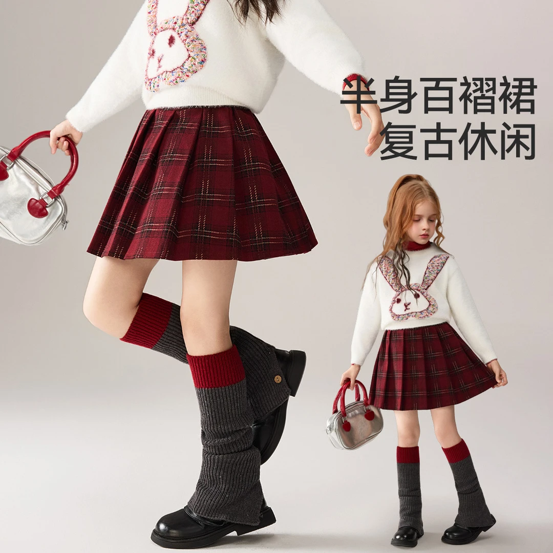 ASK裙子冬季中大童学院风格纹撞色半截裙女童JF5QZZ20769F sp