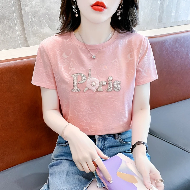 设计感小众烫金短袖t恤女2025新款夏季韩版时尚百搭洋气上衣半袖