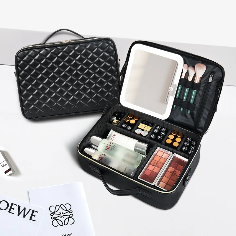 OBOX【超大号带全镜化妆包】大容量化妆品收纳化妆箱带LED智能镜子