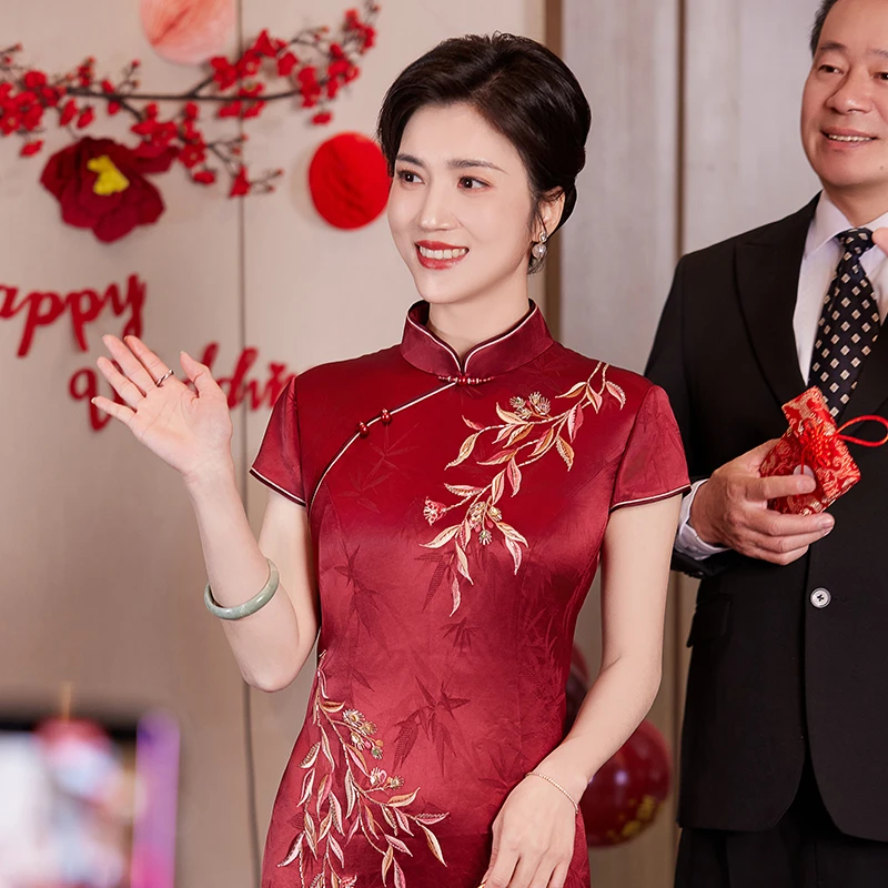 朵妮娜夏季新款高定妈妈婆婆高档旗袍婚宴礼服服装婚礼婚庆1304