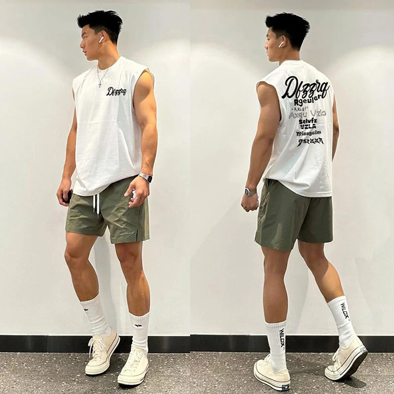 美式休闲宽松潮牌小众印花背心男夏季篮球运动纯棉坎肩无袖上衣服