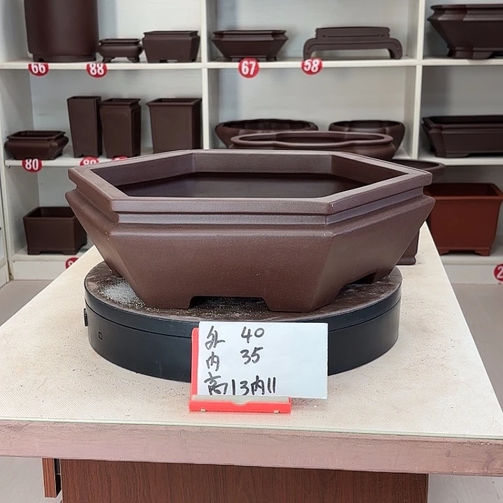 紫砂花盆束口六方大