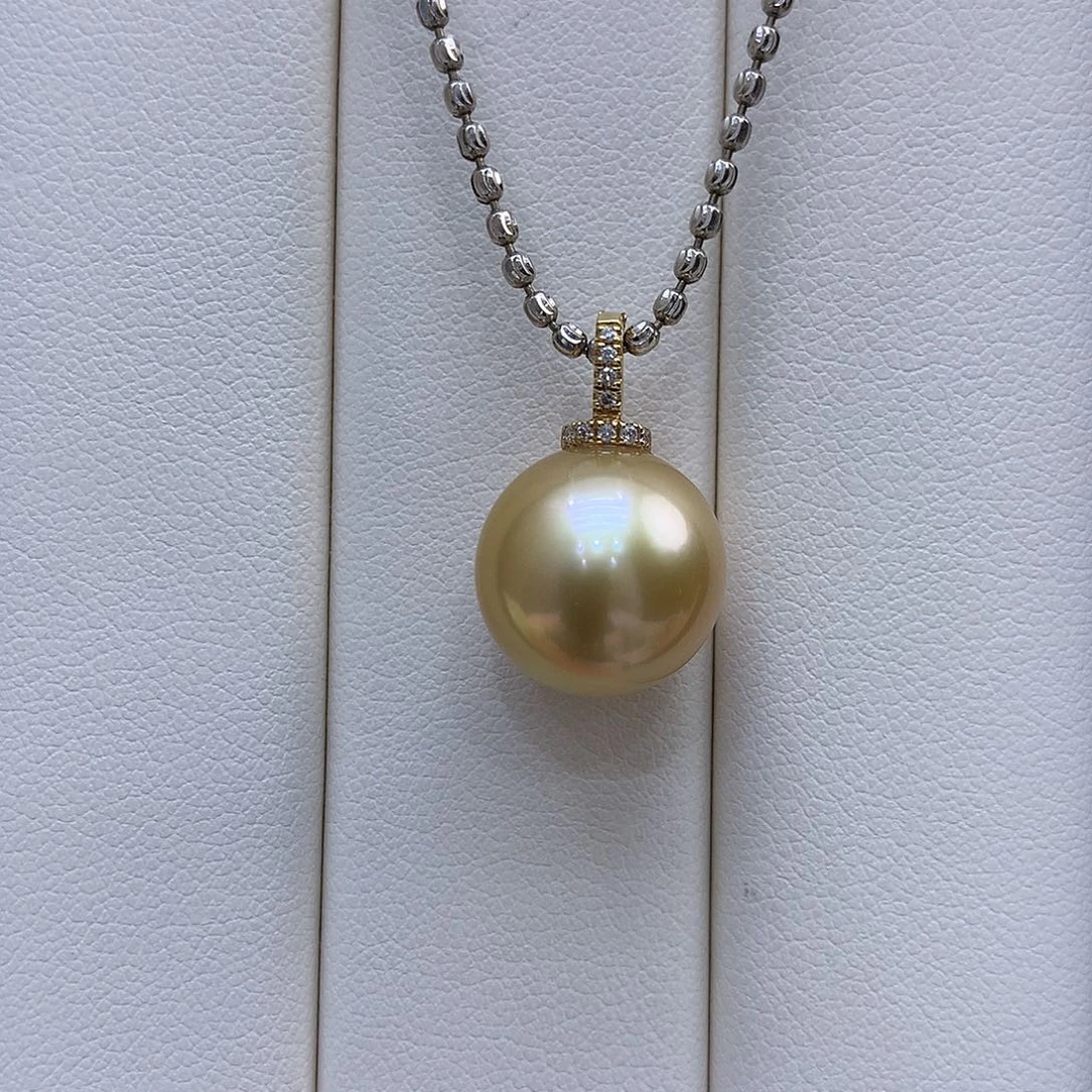 18K金镶嵌海水珍珠吊坠(不含链)13-14mm