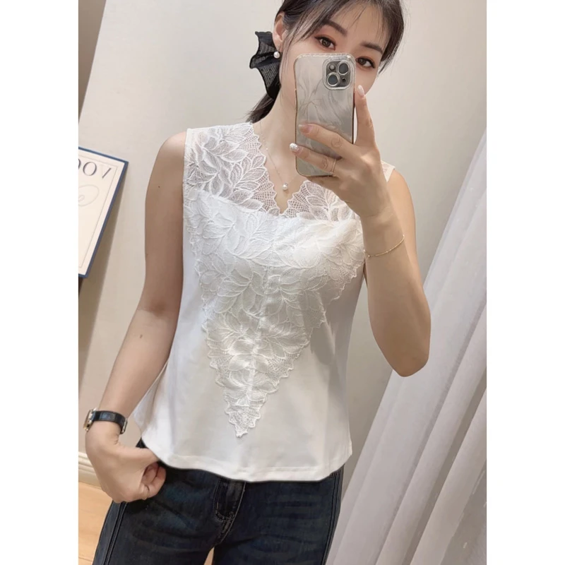 【清款7】重工蕾丝拼接百搭背心25133