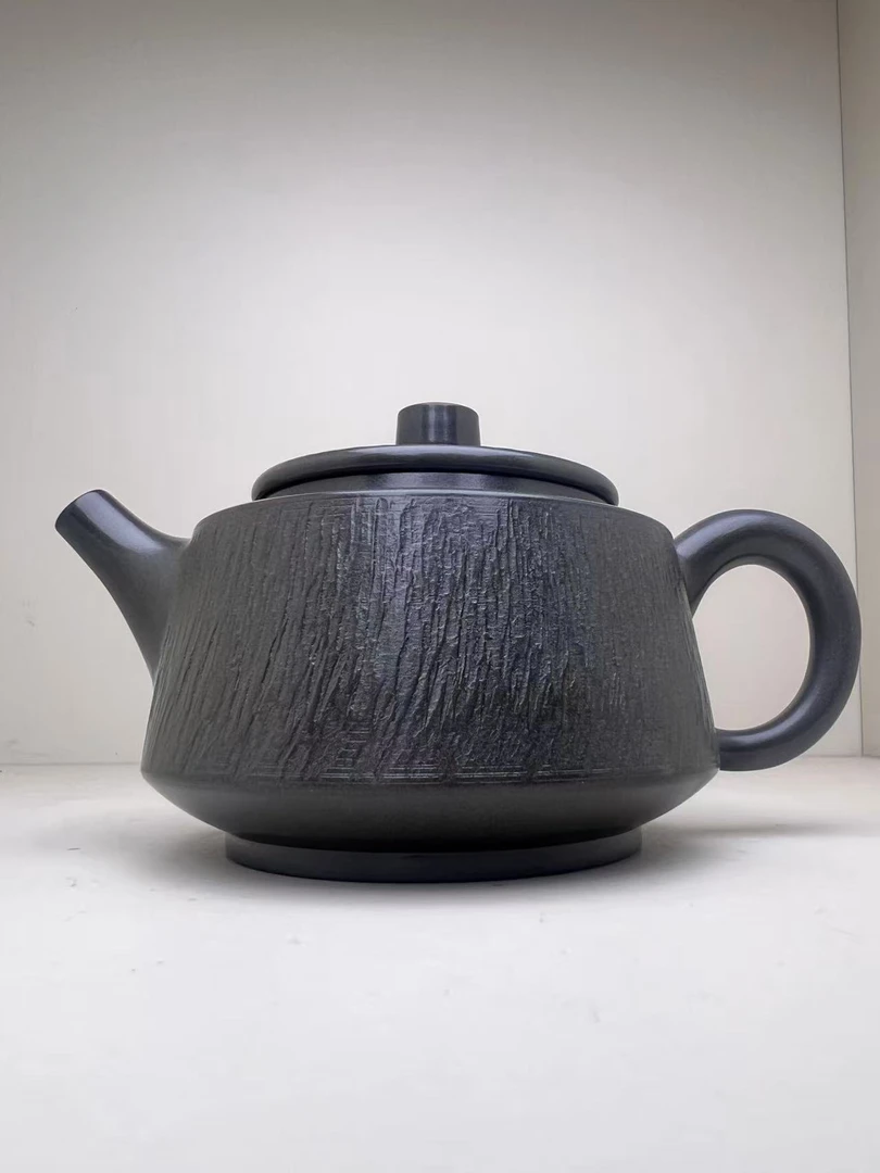 钦州坭兴陶全手工帝王绿跳刀霸王壶230cc左右泡茶壶黑色茶具精美