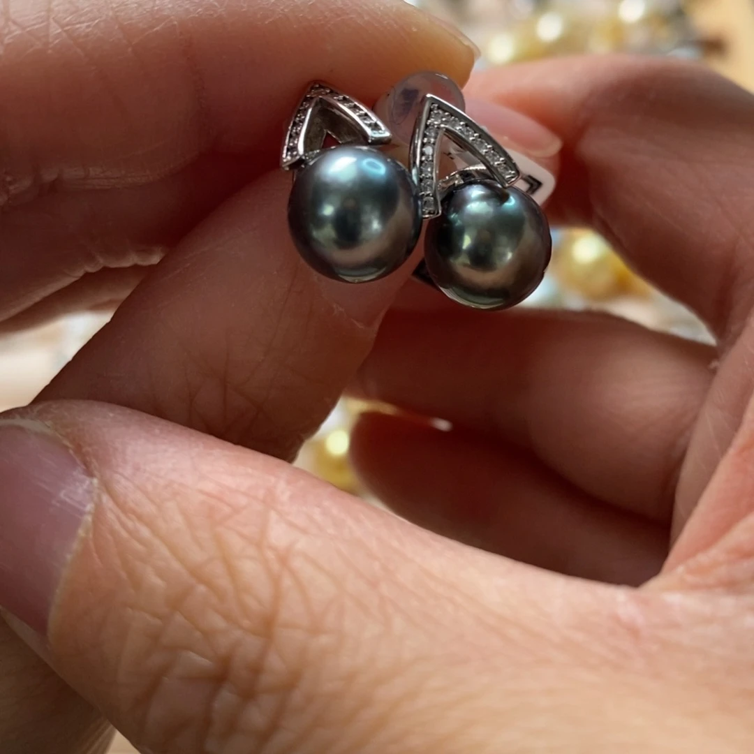 海水珍珠耳饰银S925镶嵌