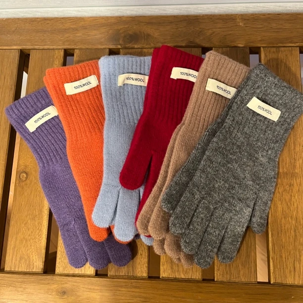 羊毛针织纯色可触屏冬季加厚保暖手套