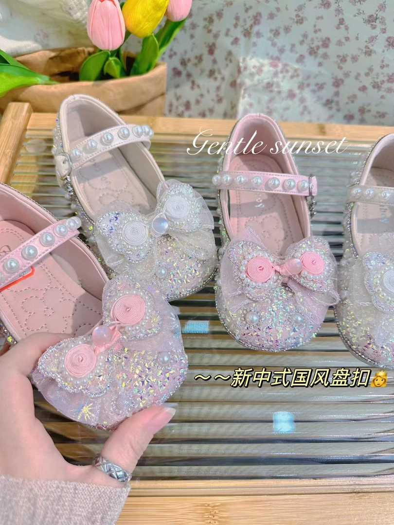 儿童网红国风公主鞋 舒适防滑耐磨演出节目表演公主水晶水钻鞋
