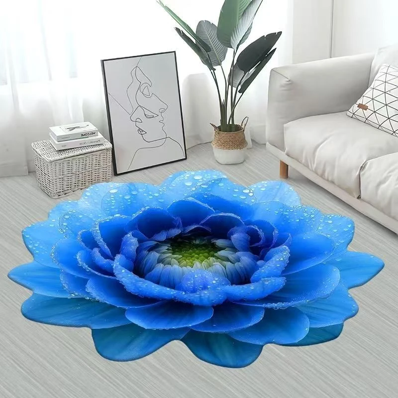 硅藻泥水莲花-水冰蓝色3D立体视觉玄关浴室吸水防滑卧室家用地垫