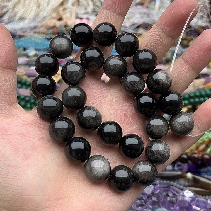 玛瑙/玉髓未镶嵌珠宝半成品一条14mm左右银耀石