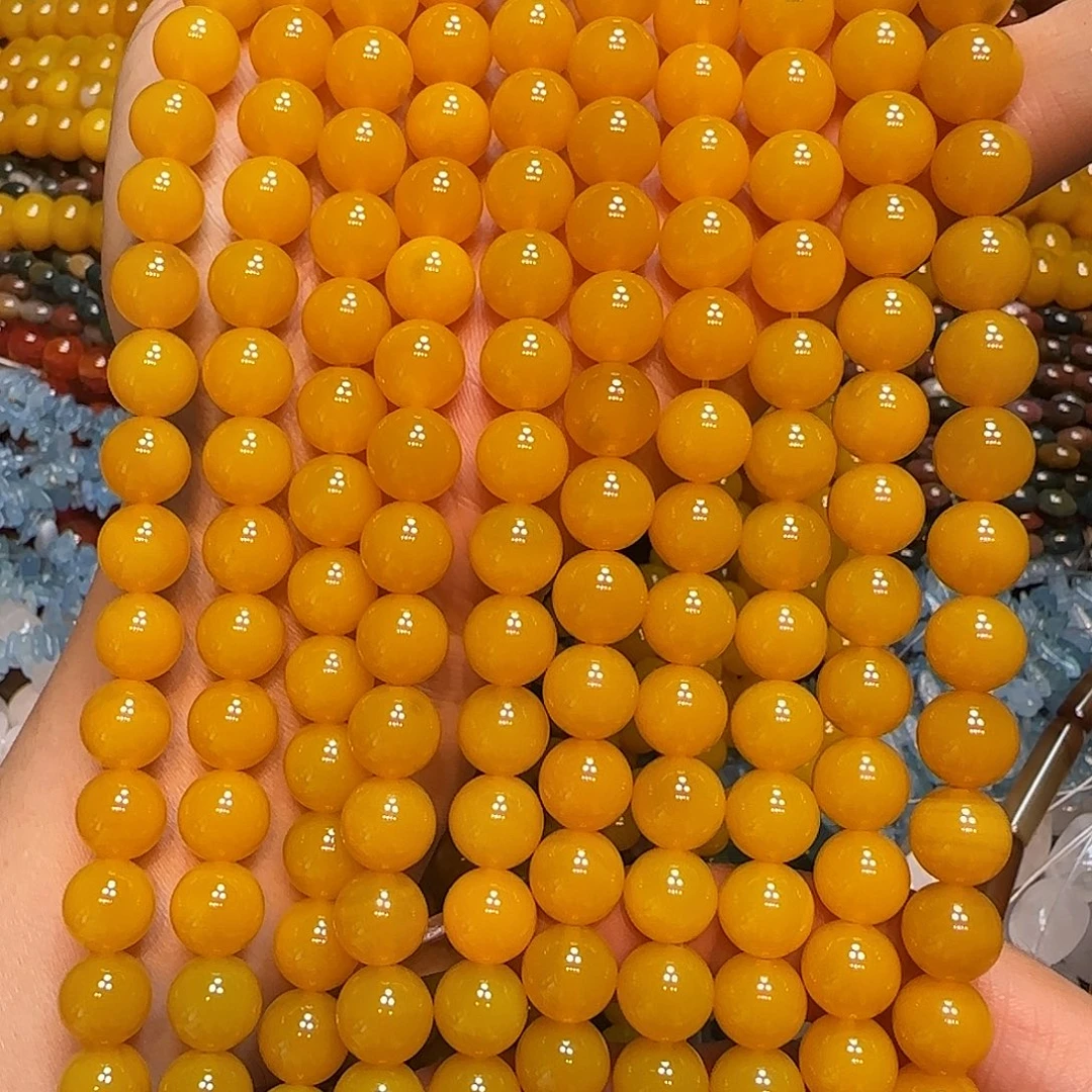 玛瑙/玉髓未镶嵌珠宝半成品10mm满肉蜜蜡黄玛瑙一条