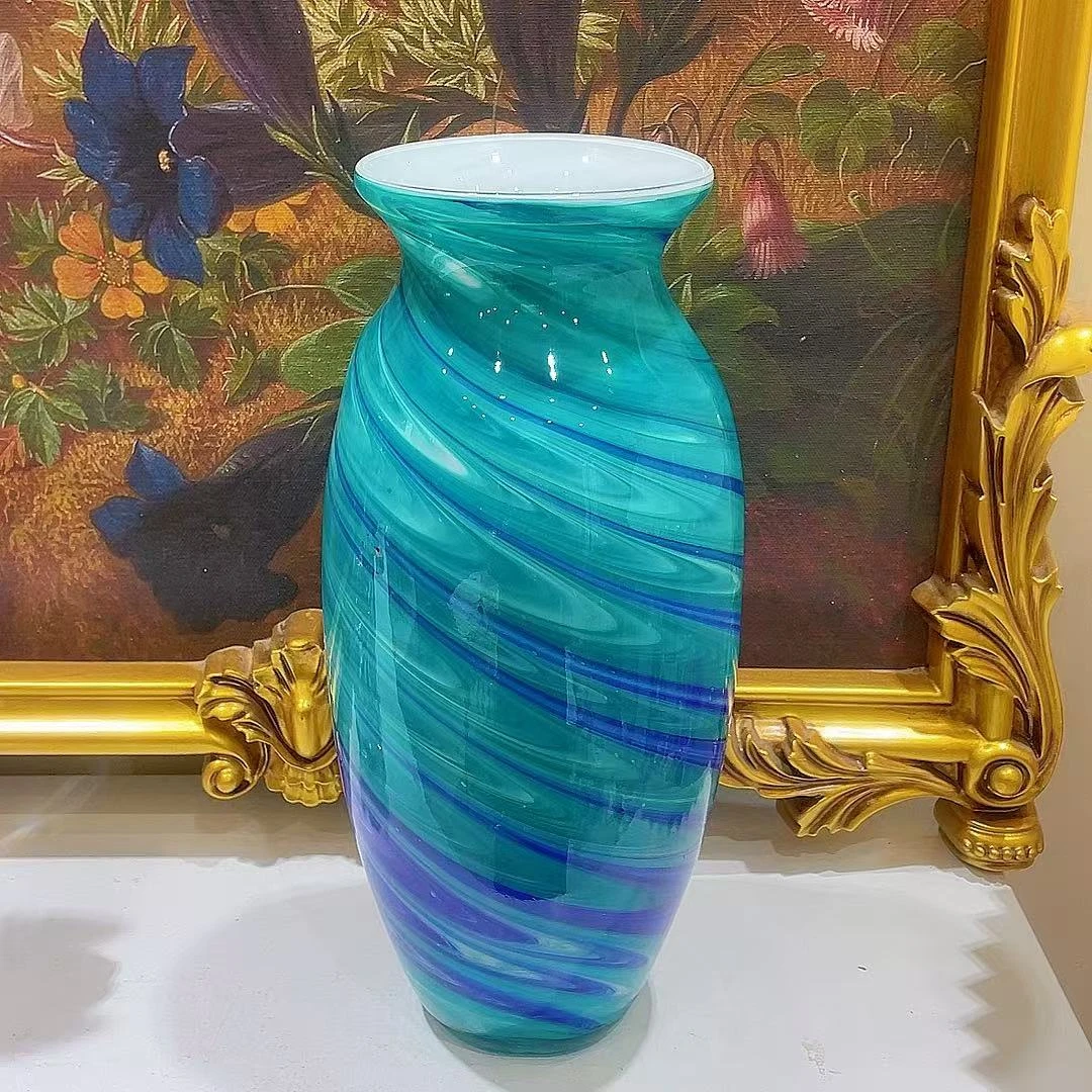 琉璃蓝色拉花水墨风花瓶   微瑕