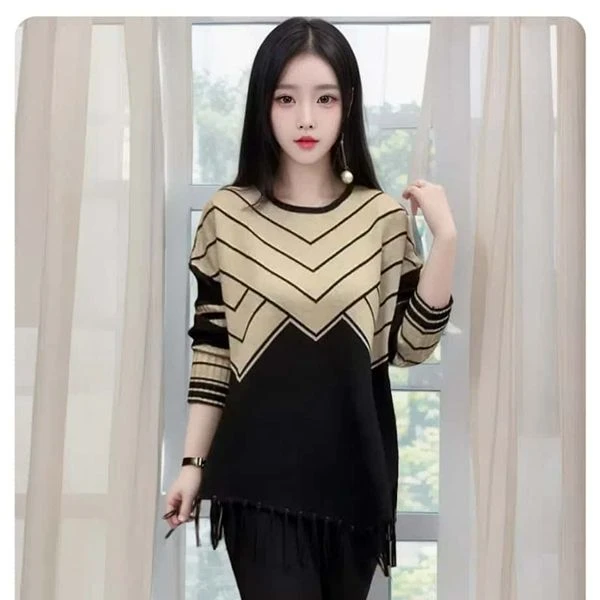 2025加厚冬季新款印花流苏设计款气质减龄妈妈中长款减龄针织衫