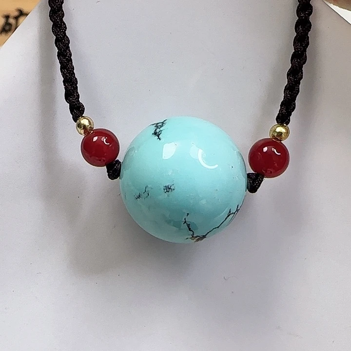 绿松石未镶嵌121水草纹圆珠吊坠卡19+w