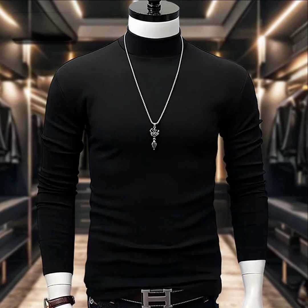 半高领打底衫长袖上衣男士秋冬韩版修身内搭双面德绒体恤衫2508