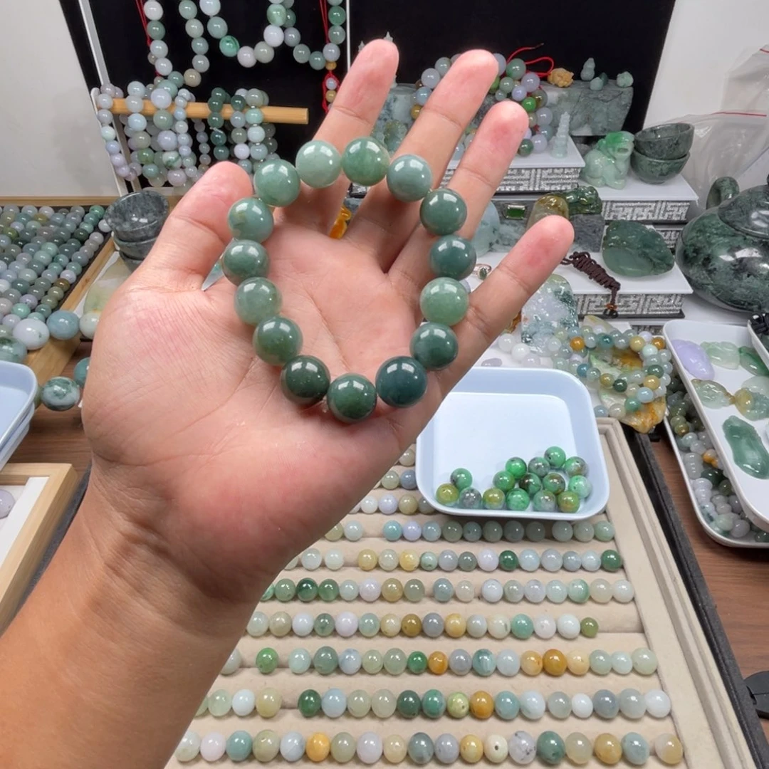 翡翠未镶嵌手串14加15颗珠串