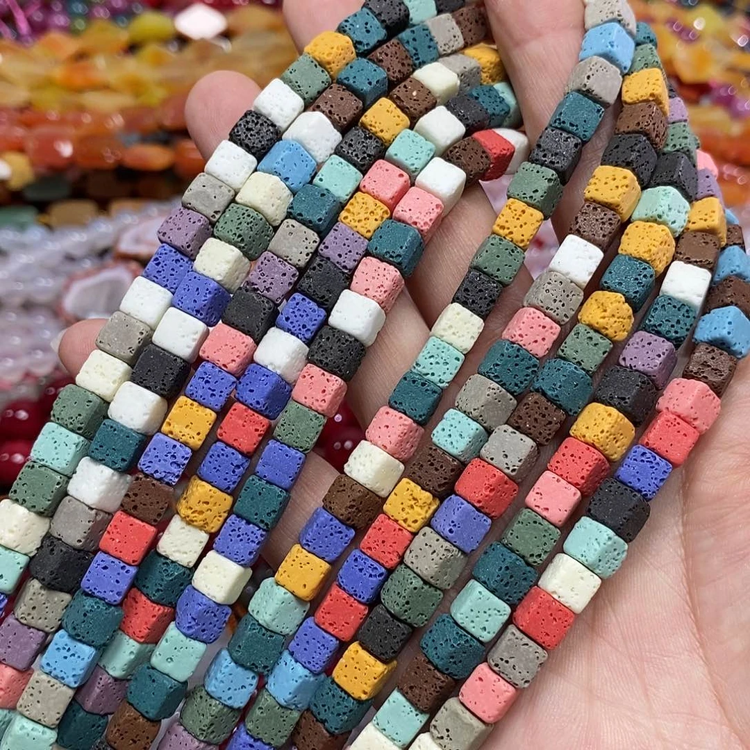 玛瑙/玉髓未镶嵌珠宝半成品火山石方糖一条卡6mm