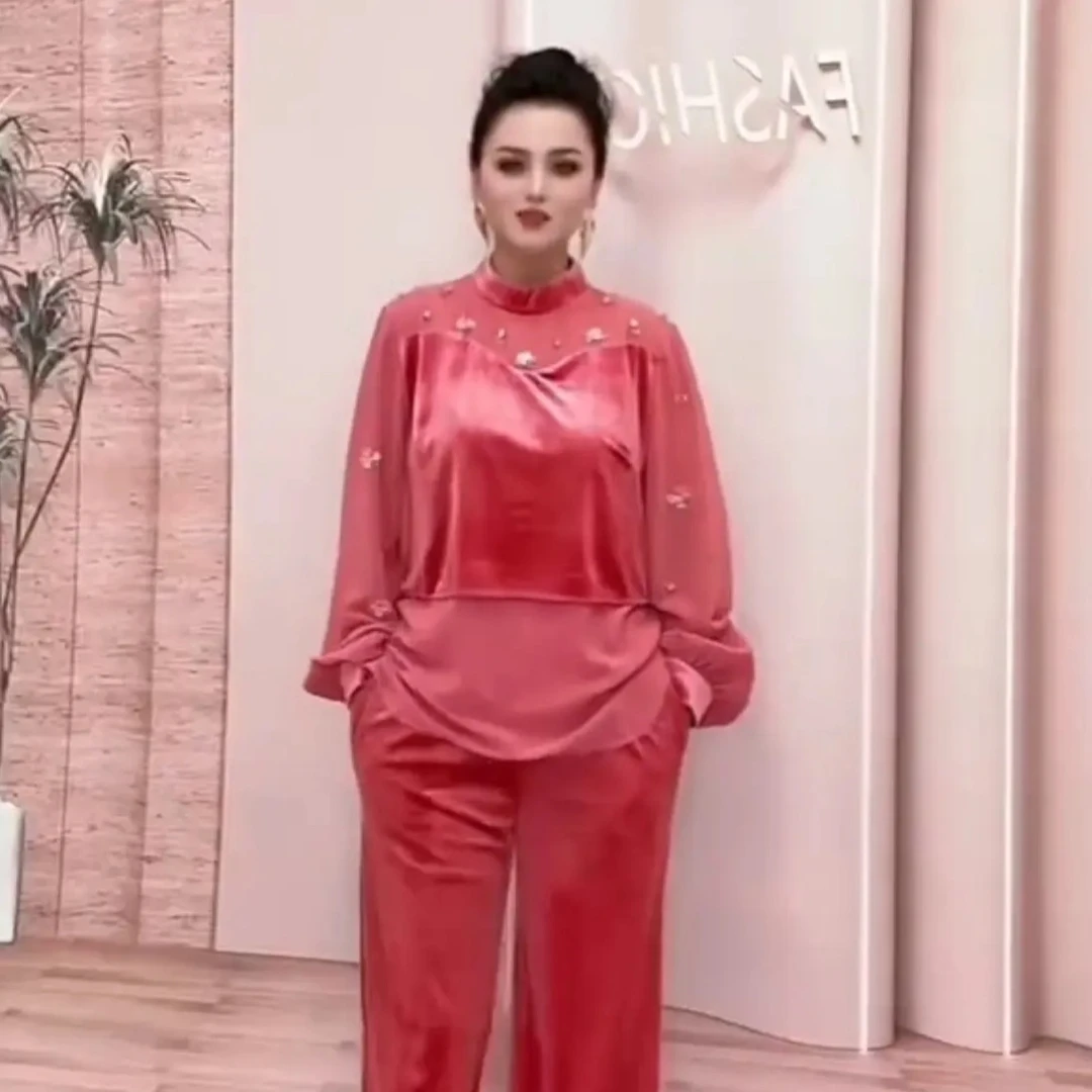 2025年新款金丝绒两件套修身大气包邮-7277