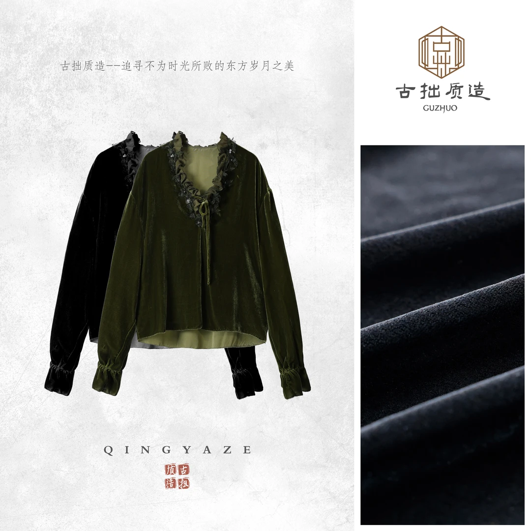 午夜巴黎！真丝丝绒重工花边上衣！GZ7047