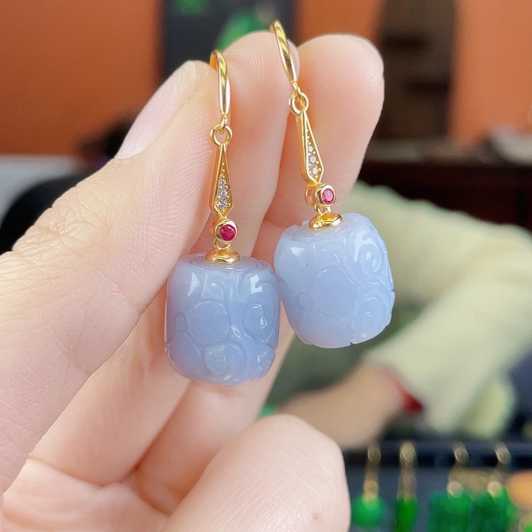 翡翠银S925镶嵌耳饰