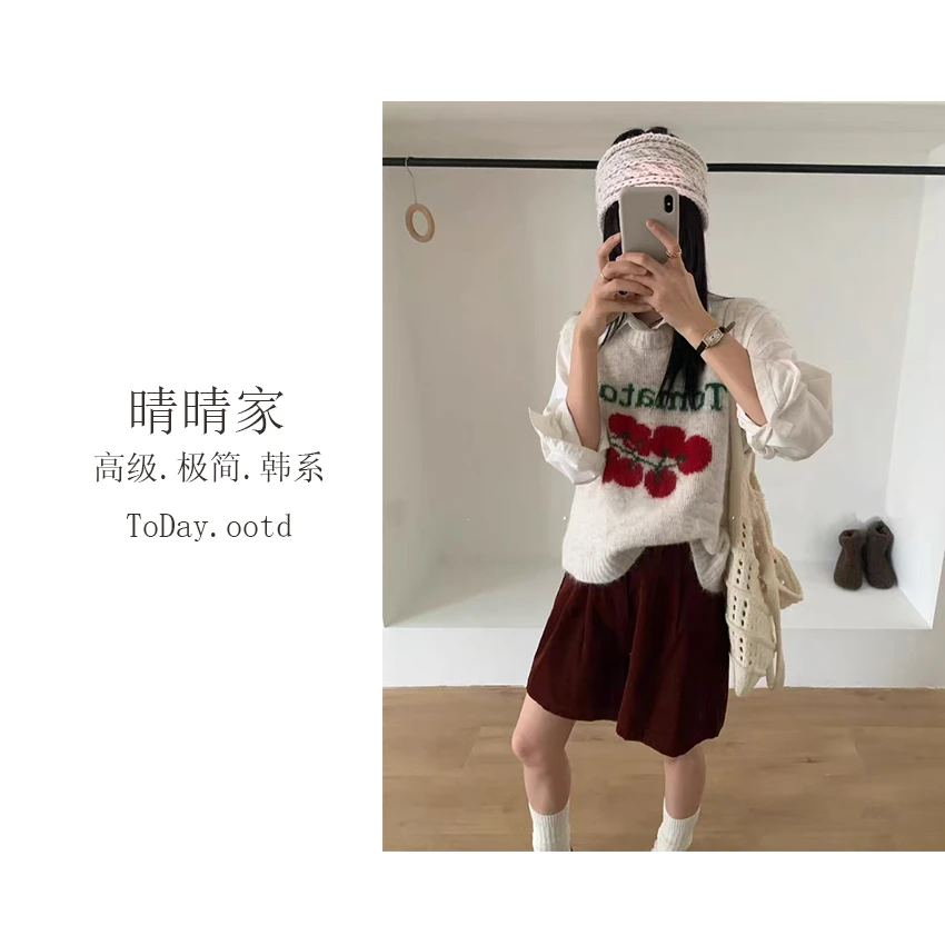 晴晴家-【小番茄马甲】秋季韩系时尚休闲复古番茄马甲034