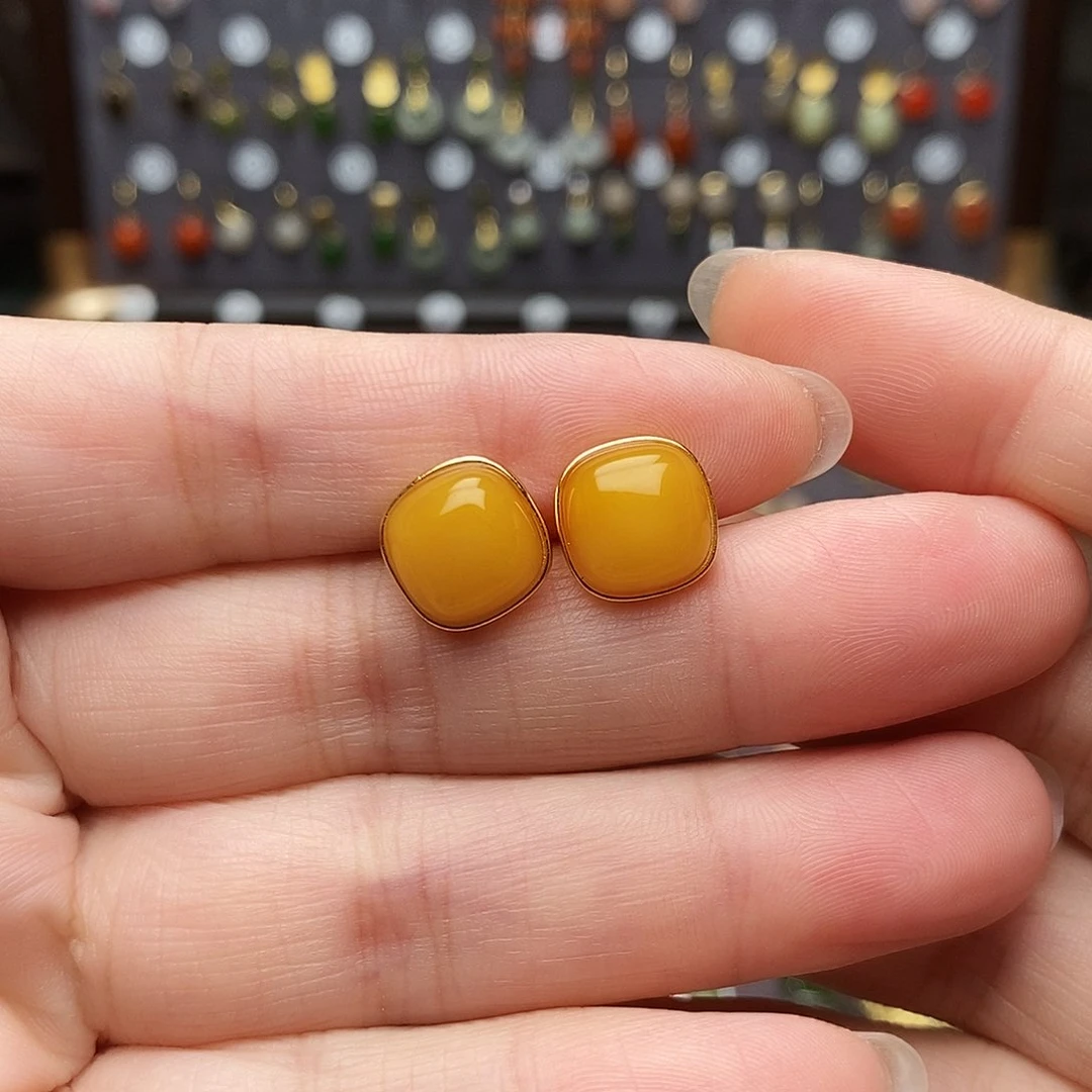 银S925镶嵌和田玉耳饰
