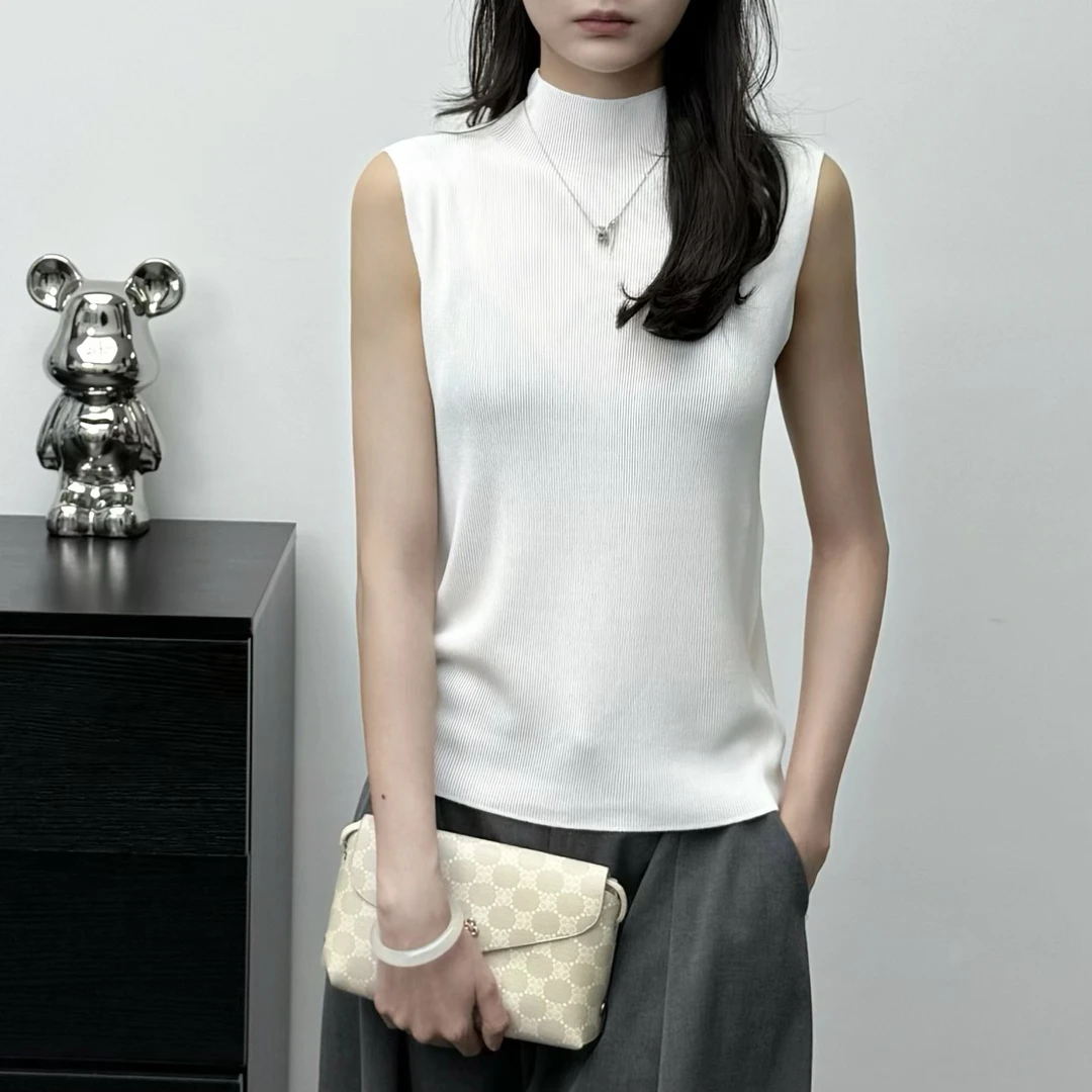 2025春夏新款时尚一线成衣无痕无袖中领清凉针织打底背心[25035]