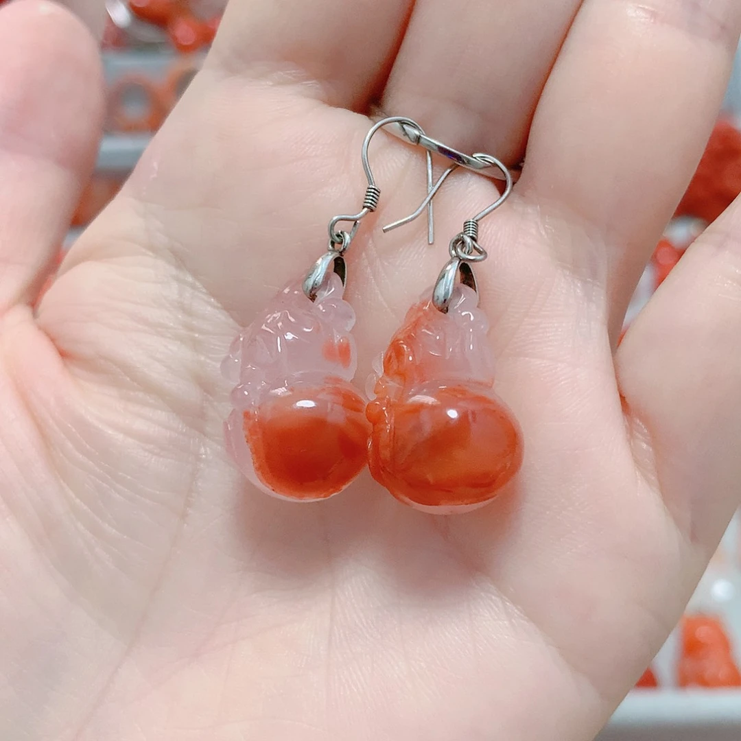 南红玛瑙耳坠银S925镶嵌