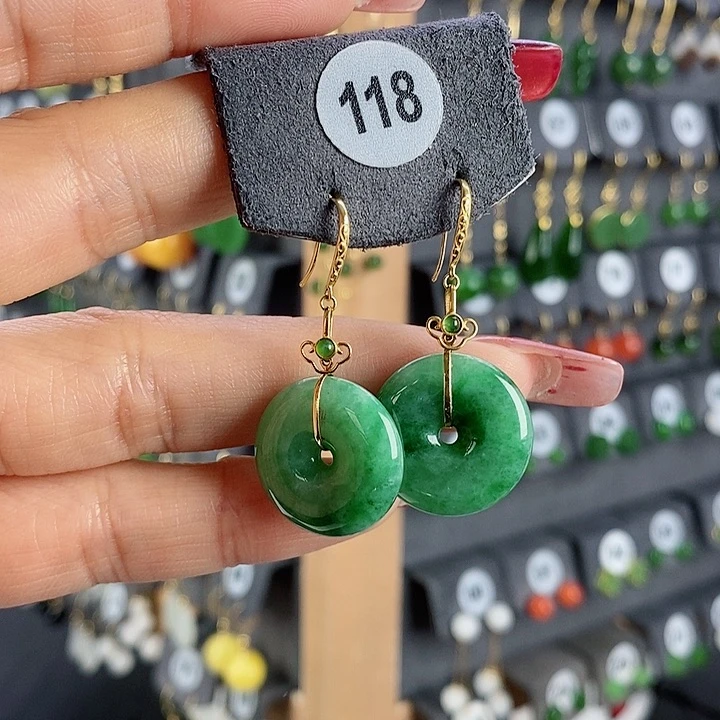 翡翠耳饰18K金镶嵌耳饰