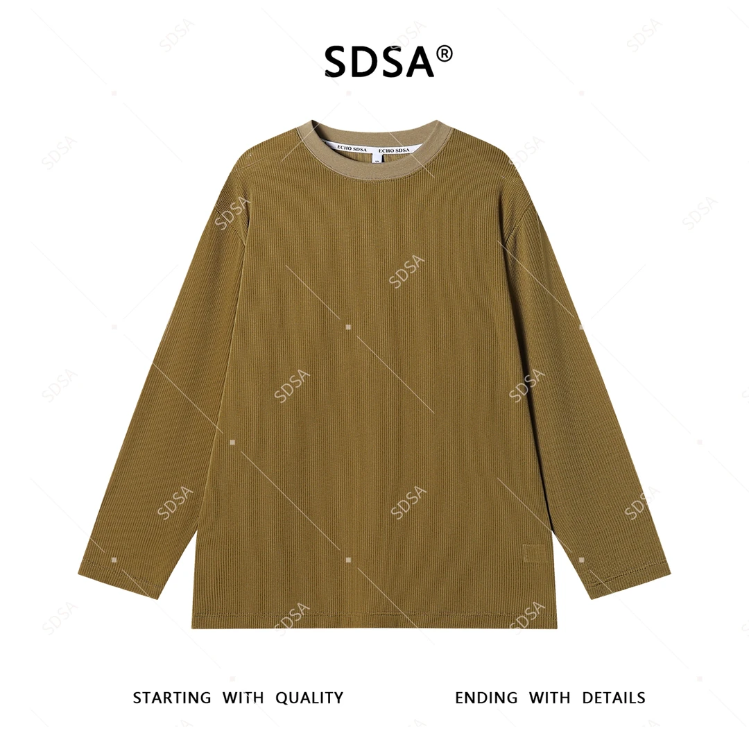 SDSA秋季新款男士痞帅纯色亲肤玉米格设计圆领长袖T恤百搭时尚
