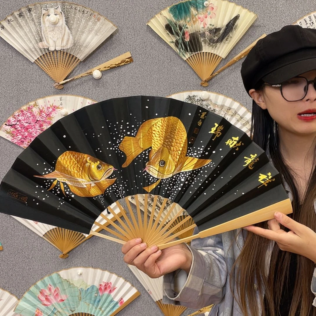 书法10寸玉竹-纯手绘-文玩扇骨（默认粘好）