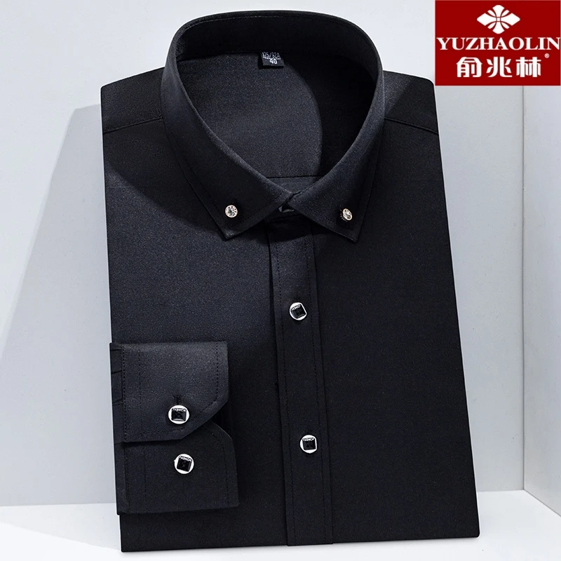 俞兆林美式休闲免烫男士长袖春秋新款纯色速干衬衫商务职业工装