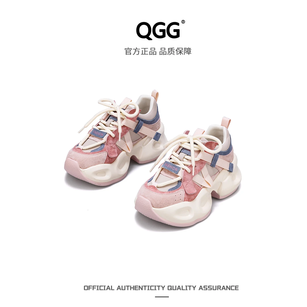 【QGG】跟高5.5公分2025年春季新款老爹鞋厚底增高百搭休闲鞋Q1183