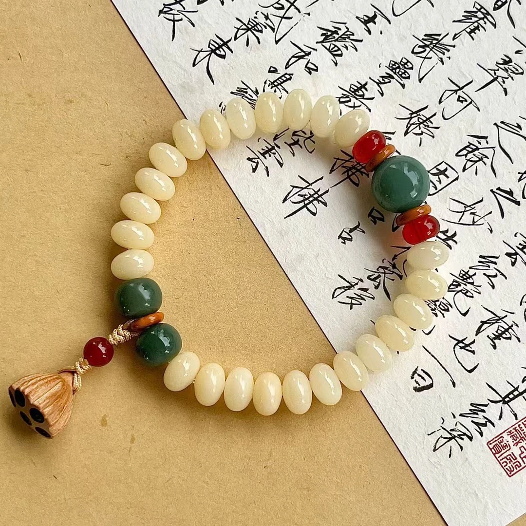 非金属木质手链 奶白菩提根单圈手串手持6.*9步步生莲