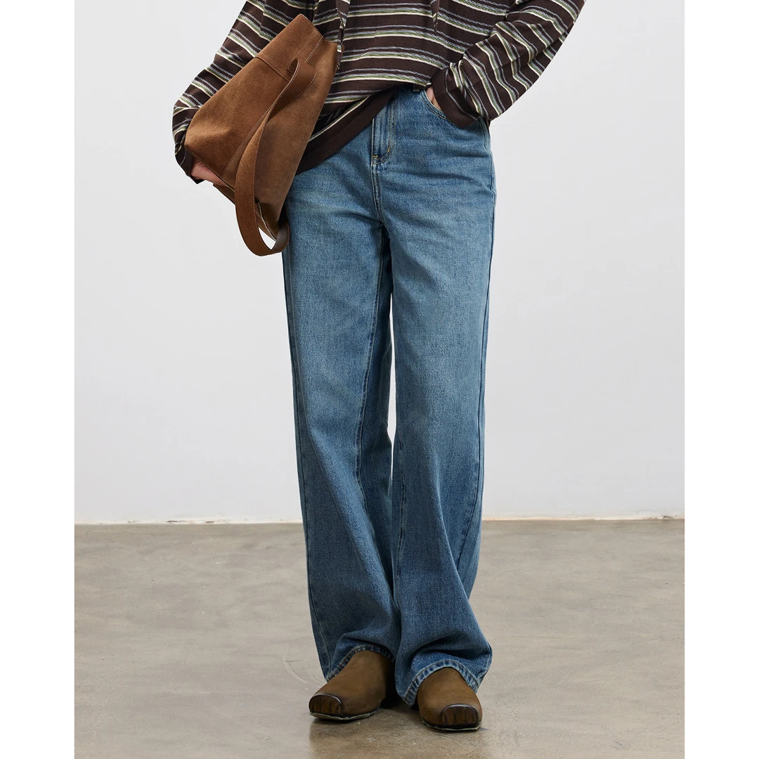 LUR 超级时装发布大秀款全棉牛仔裤复古水洗直筒百搭潮流休闲神裤