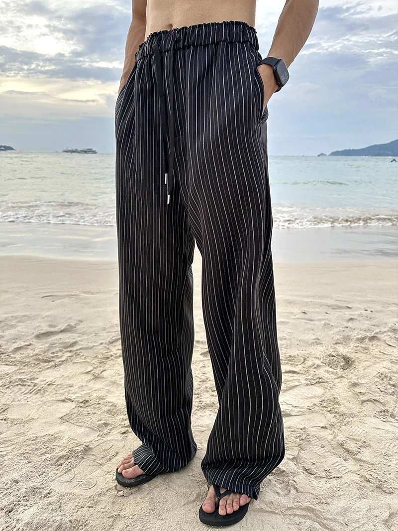 【临时邀约】Bloom Studio韩版痞帅条纹裤男宽松慵懒拖地休闲长裤