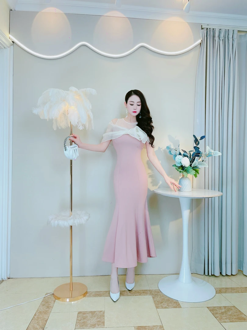 【雪儿定制】原创新款法式气质拼接碎花时尚修身鱼尾连衣裙11522