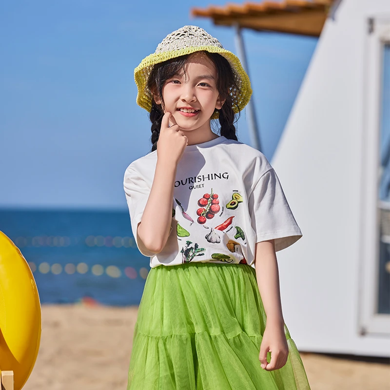 gxgkids童装女童夏装宽松圆领T恤儿童印花短袖中大童休闲上衣