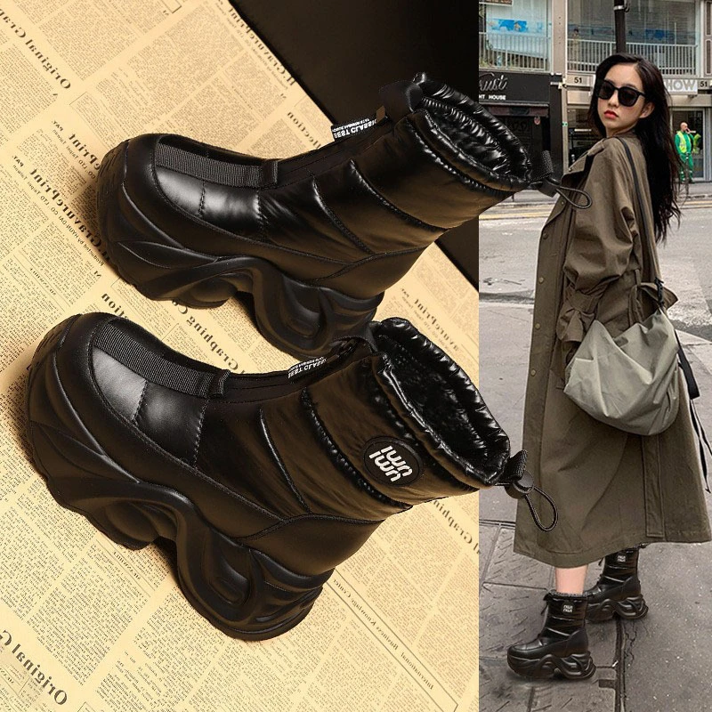 厚底内增高加绒防水防滑雪地靴子女2025冬季新款保暖棉鞋中高筒潮