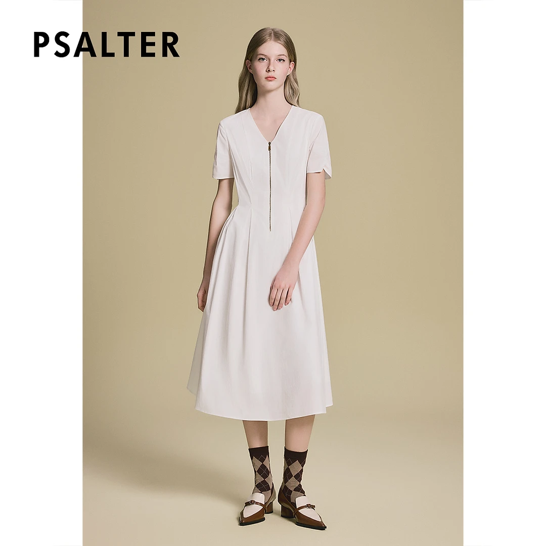 诗篇专选休闲简约收腰显瘦白色长裙气质连衣裙2025夏季新款