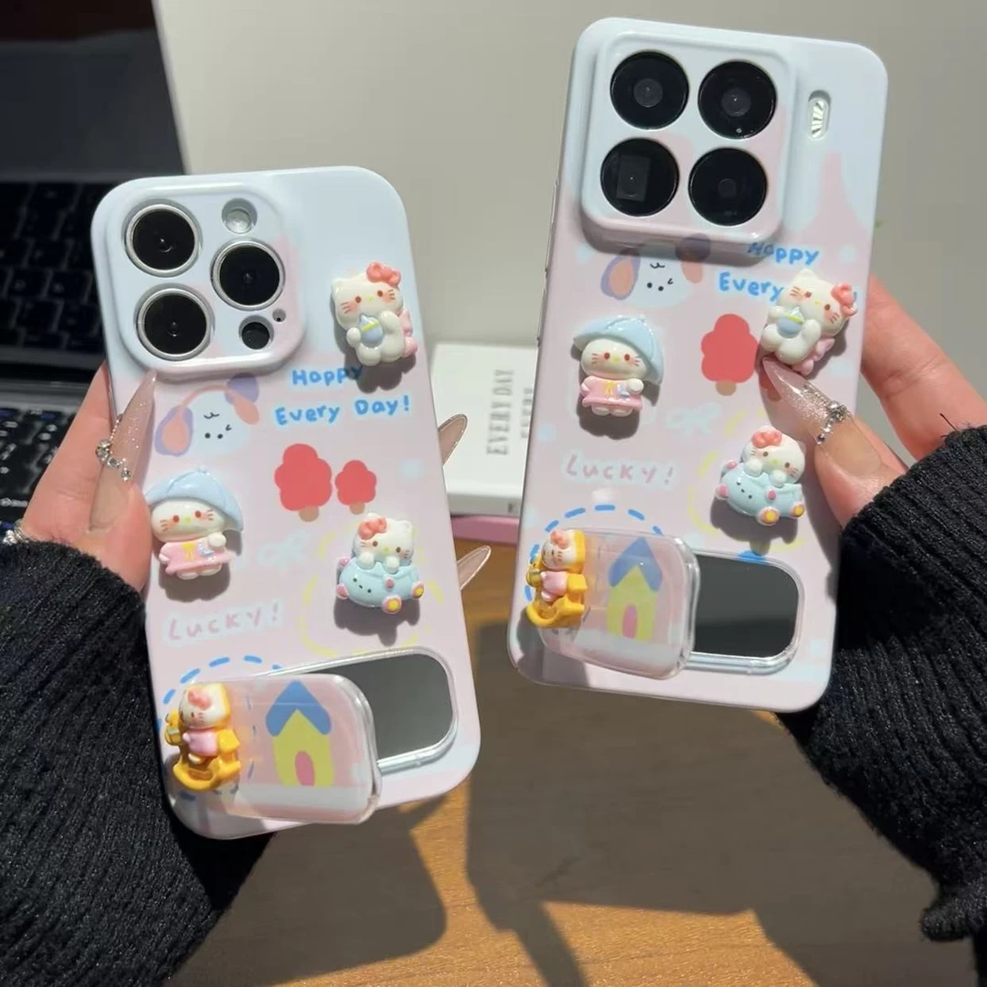 立体夏日凯蒂猫支架适用苹果17菲林手机壳新款华为vivo小米15OPPO