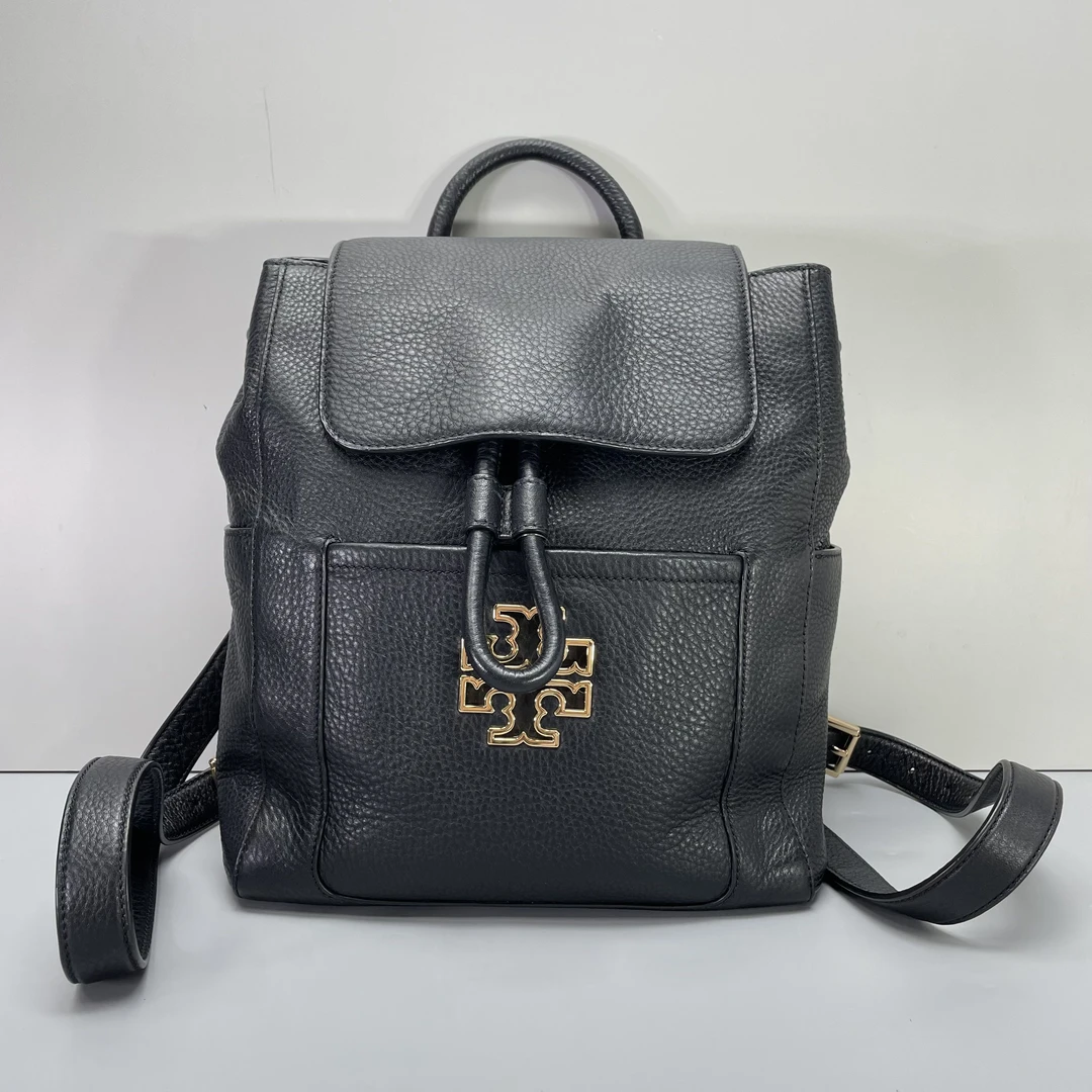 95新 TORY BURCH/汤丽柏琦 小林/黑色双肩包25*32*12cmB050712