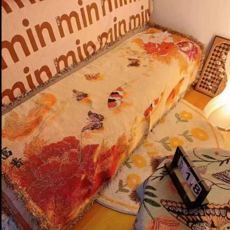 纯棉纱布盖毯沙发巾--蝴蝶锦鲤