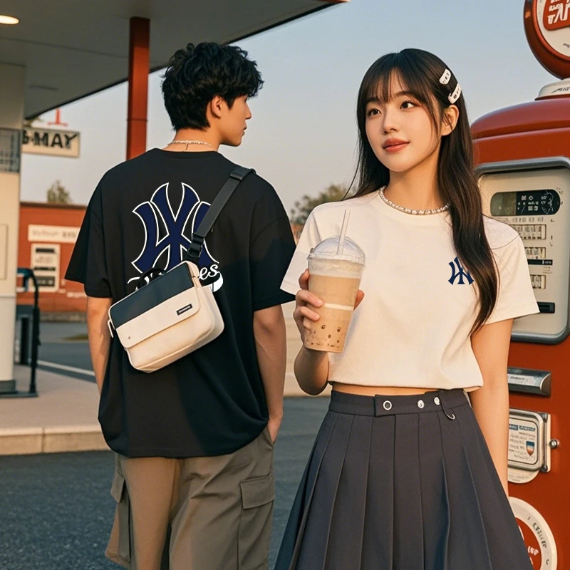 夏季短袖男士宽松半袖T恤潮牌新款纯棉复古半截袖情侣款上衣