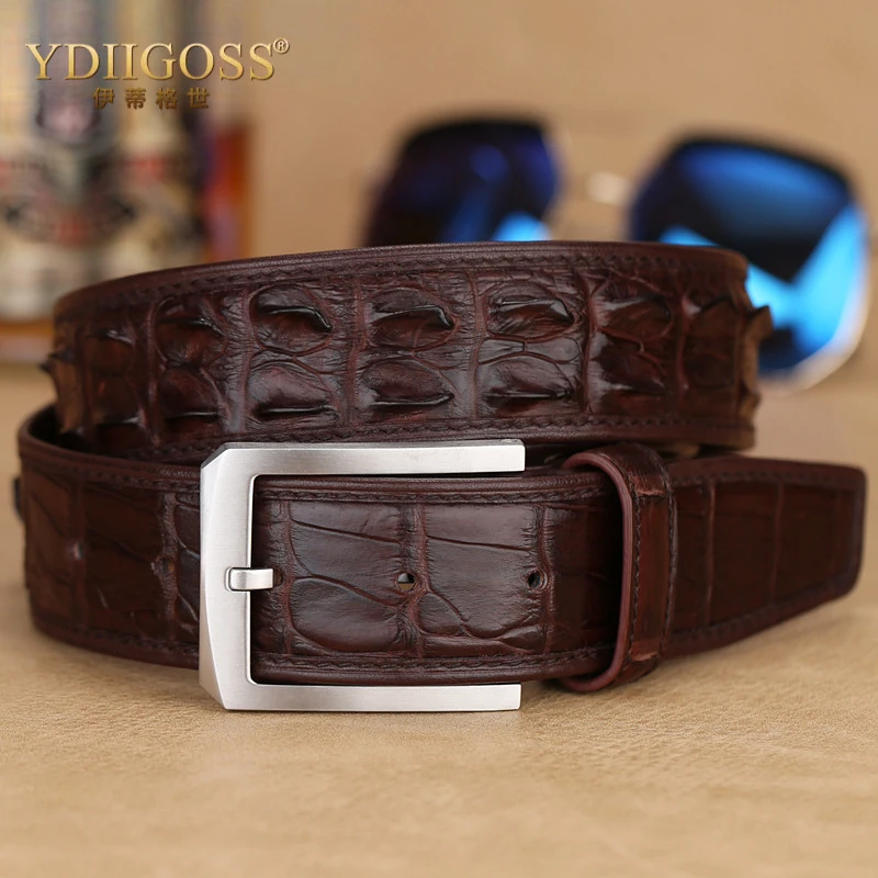 YDIIGOSS时尚鳄鱼皮皮带男真皮休闲不锈钢针扣男士皮带商务青年