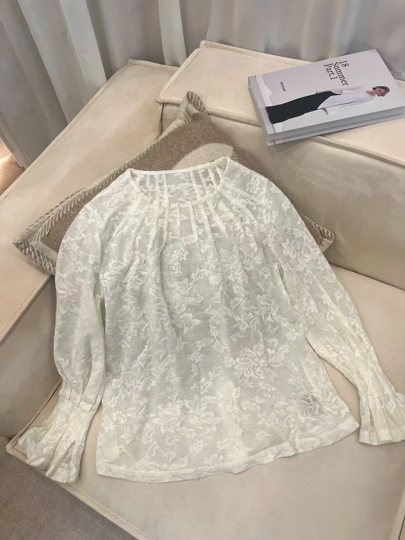 仙气花边衬衫高定显瘦百搭温柔提花刺绣