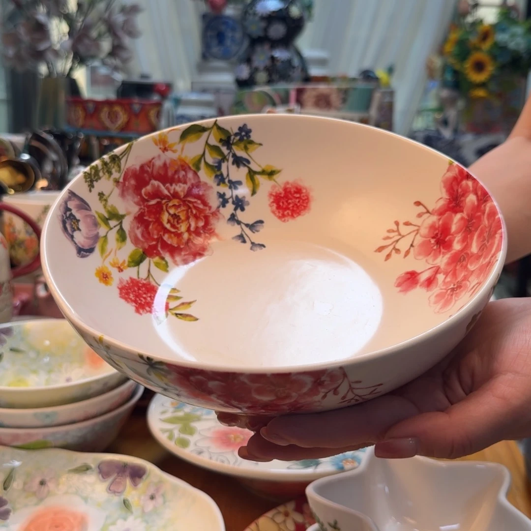 陶瓷外贸8.5英寸牡丹苹果沙拉碗1只